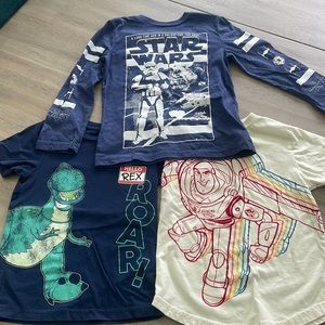 Disney Shirts Toy Story Rex & Buzz Lightyear & Star Wars 4T & XS